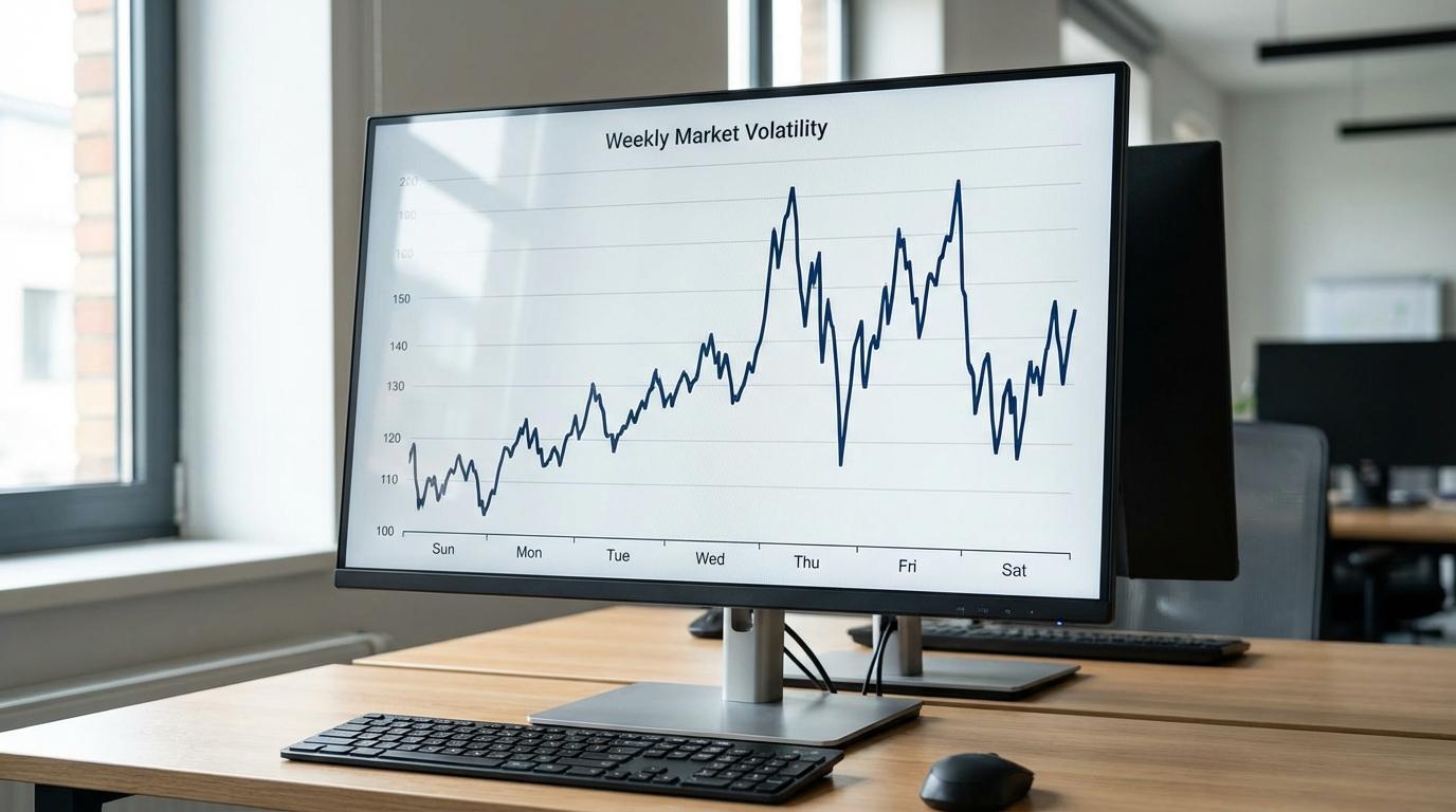 Line chart with daily up-and-down changes on a monitor