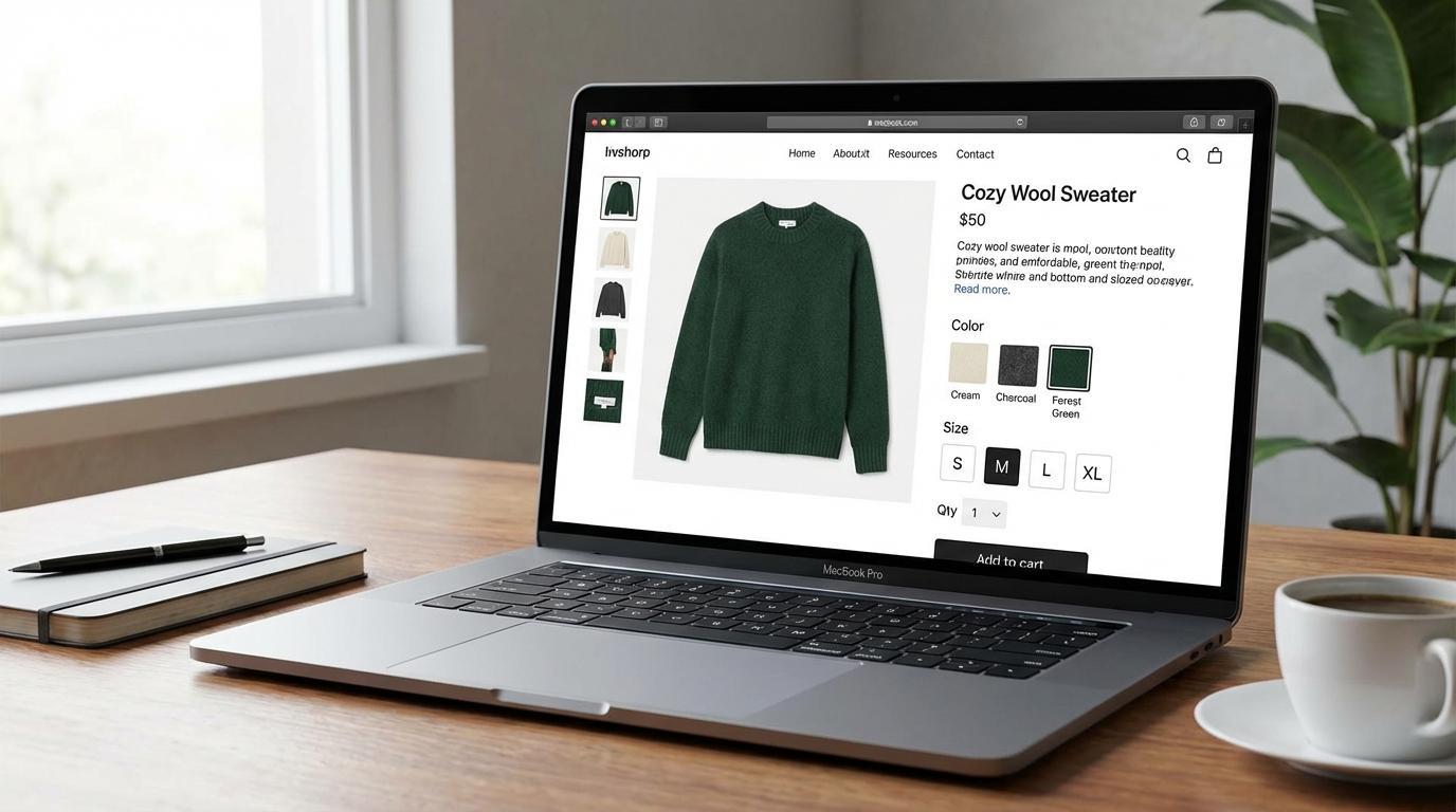 Ecommerce product page with color and size options