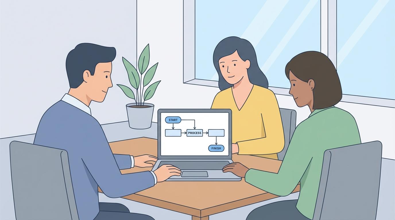 Team reviewing an SEO workflow on a screen
