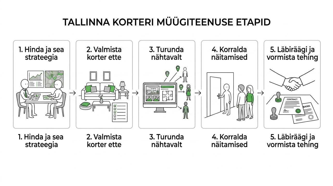 Korteri müügi etapid Tallinnas hindamisest kuni notari tehinguni.