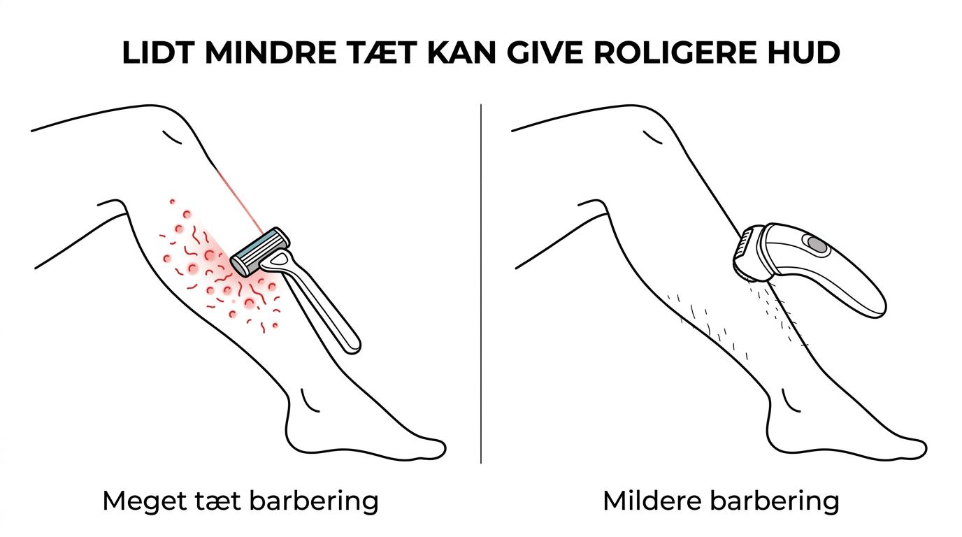 Three-column comparison of shaving choices for sensitive legs: close shave with blade, gentler blade shave, and electric ladyshaver.