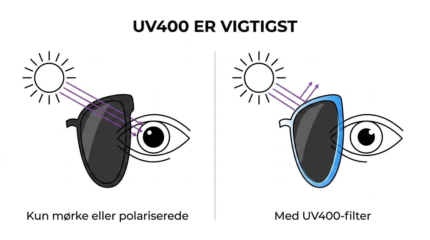 Comparison showing UV400 protection, filter category, and polarization as different sunglass features.