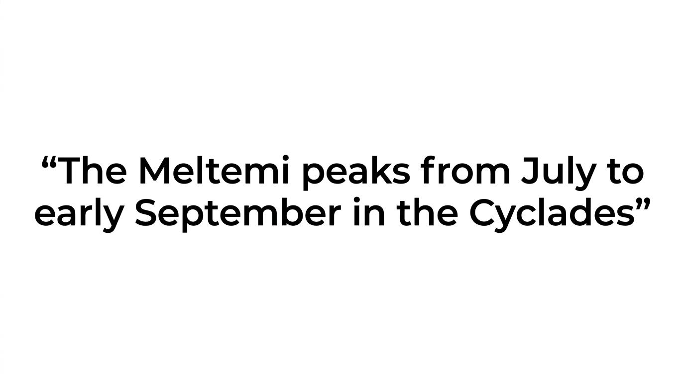 A highlighted quote stating that Nicholson Yachts helps judge whether the Cyclades are right for your dates, especially during the July to early September Meltemi period.