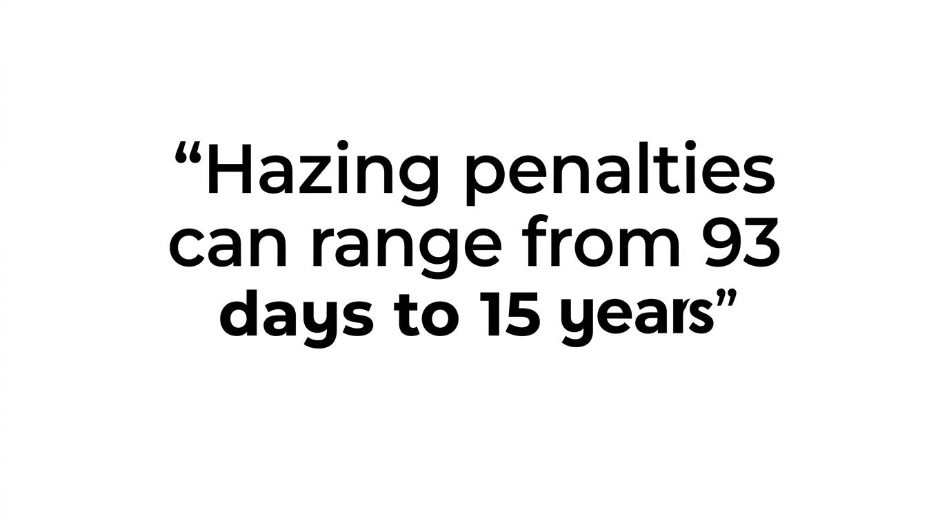 Typographic quote visual emphasizing the range of possible hazing penalties in Michigan.