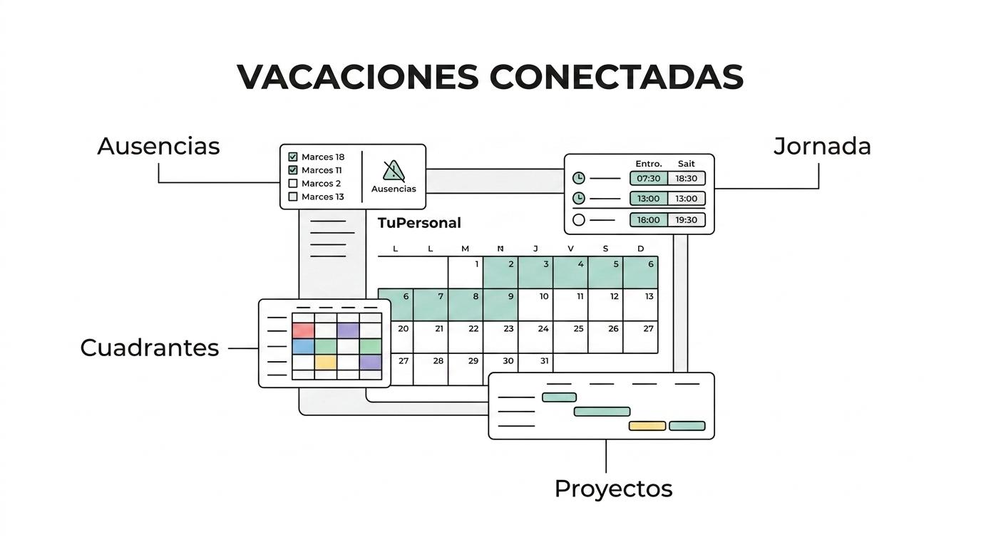 Gestión de vacaciones para PYMEs en España con calendario, ausencias y control horario conectados