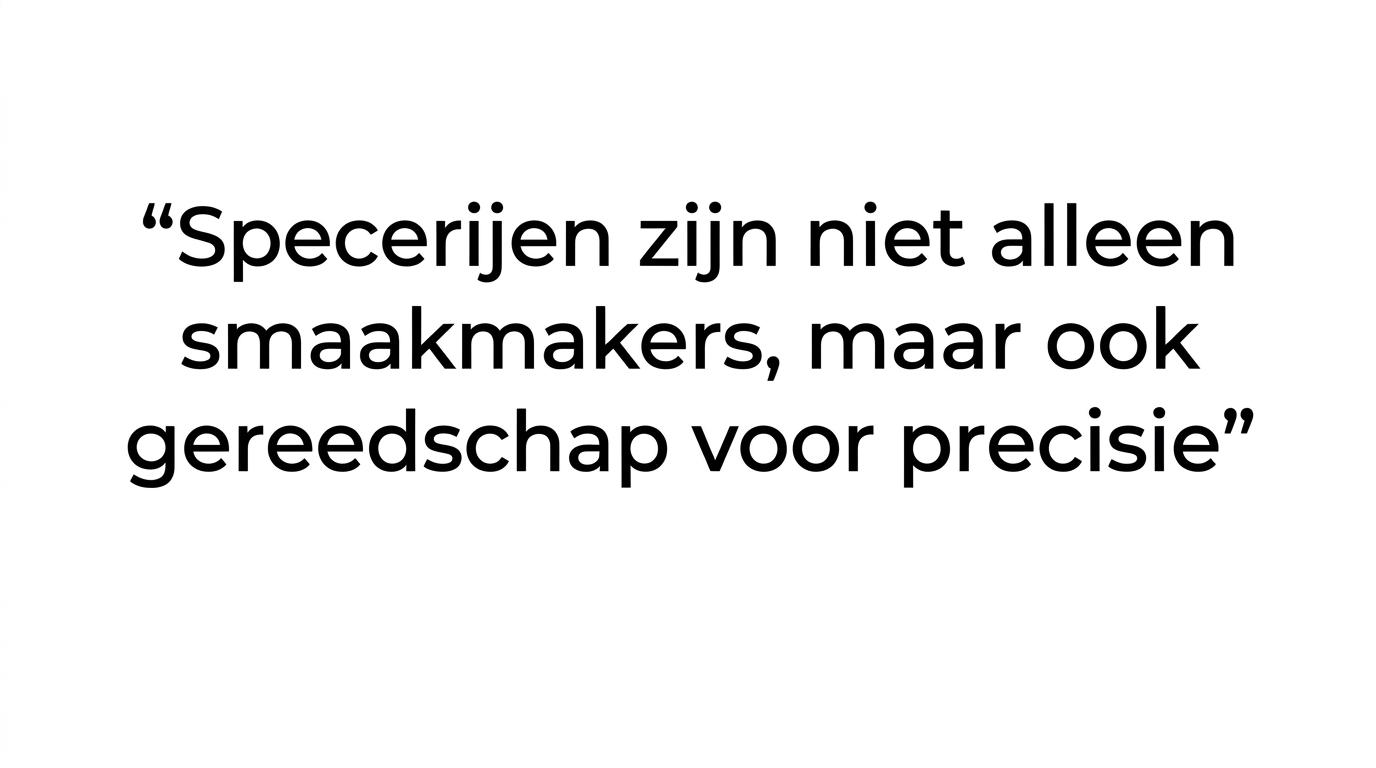 Uitgelichte quote over specerijen als gereedschap voor precisie in de keuken.