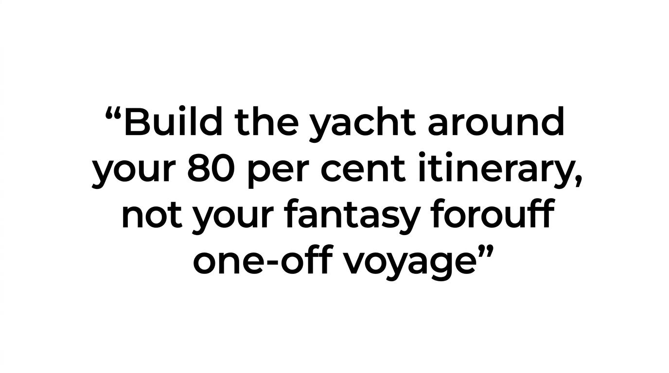 Highlighted quote reading, build the yacht around your 80 per cent itinerary, not your fantasy one-off voyage.