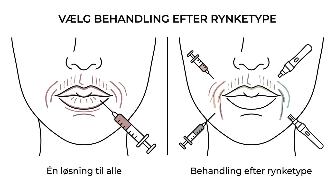 Side-by-side comparison of dynamic mouth lines, static perioral lines, and fine textured lip lines with their matching treatments.
