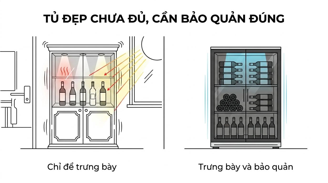 Tủ bảo quản rượu khách sạn cần ổn định nhiệt độ, hạn chế UV và rung động