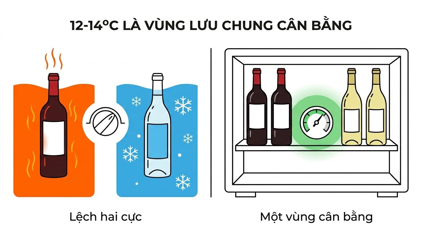 Lưu chung vang đỏ và vang trắng trong một tủ bảo quản