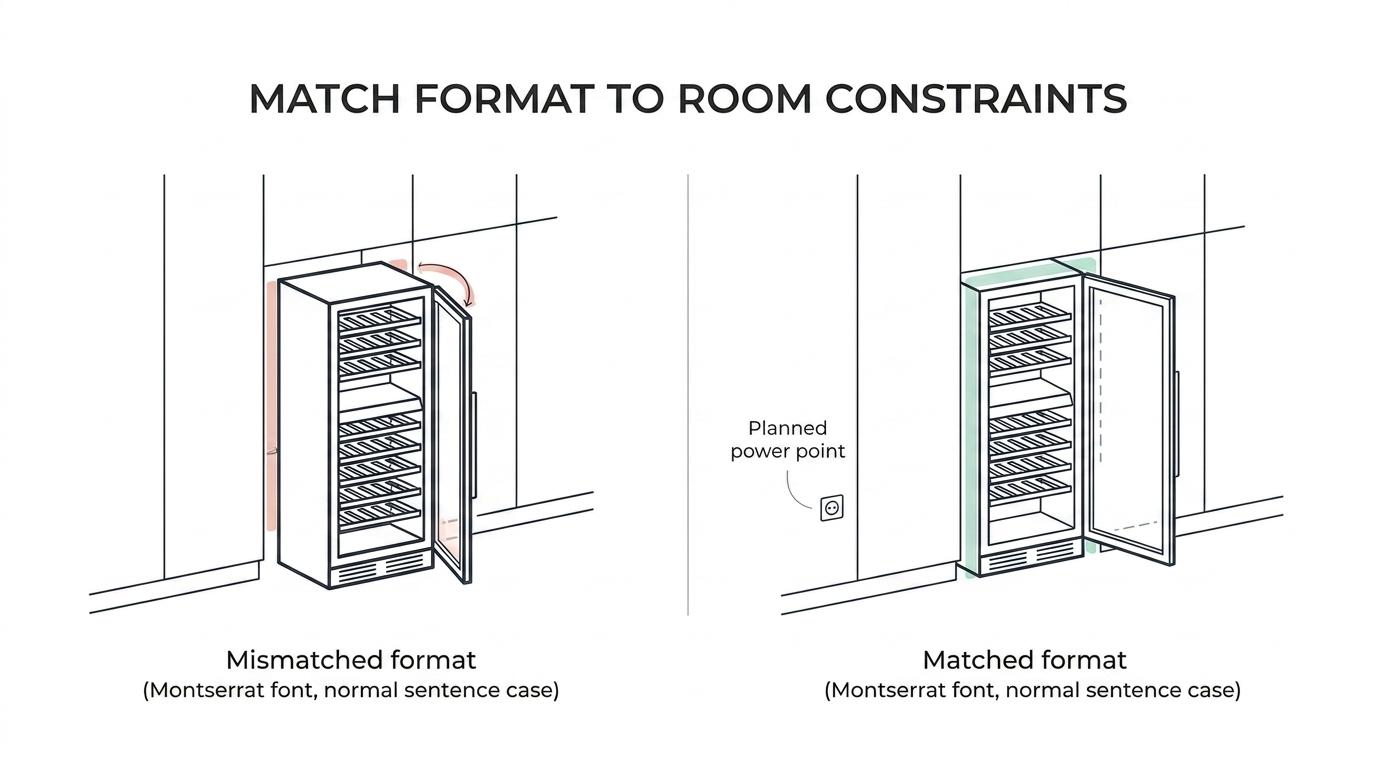 So sánh các kiểu lắp đặt tủ rượu vang độc lập, âm tủ và flush fitting trong không gian nội thất.