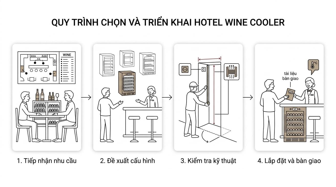 Sơ đồ 4 bước triển khai hotel wine cooler cho khách sạn
