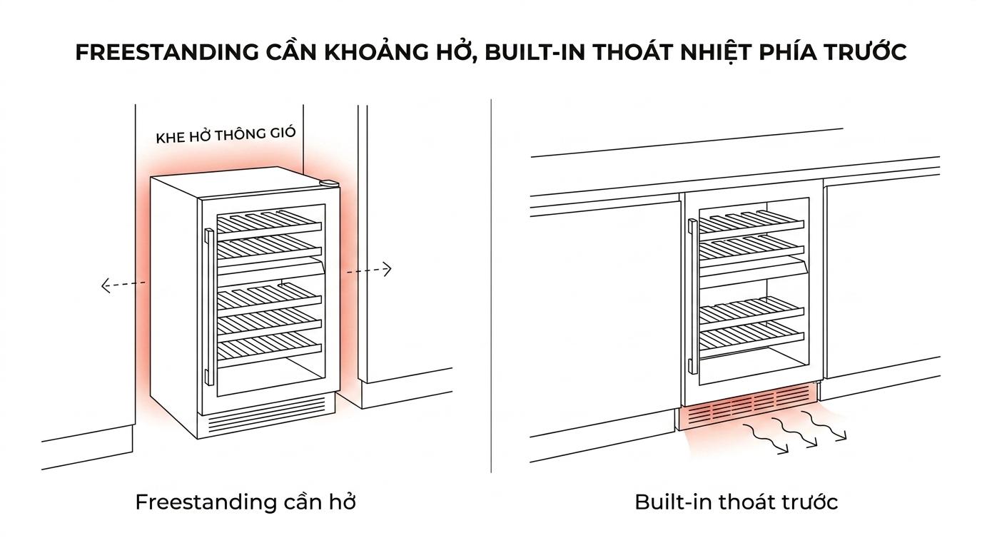 Freestanding wine cooler khác gì built-in wine cooler?