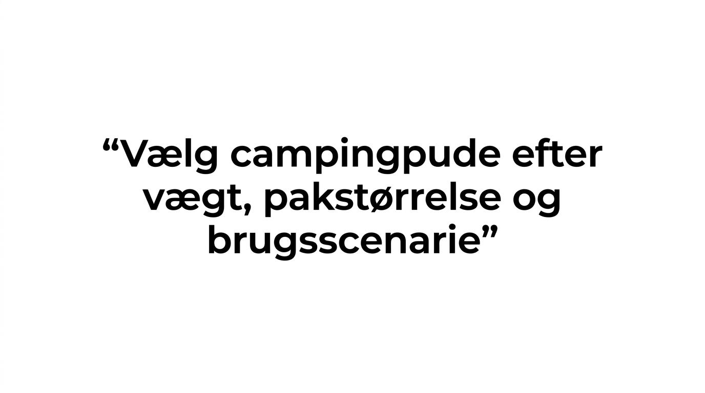 Fremhævet citat om at vælge campingpude efter vægt, pakstørrelse og brugsscenarie.