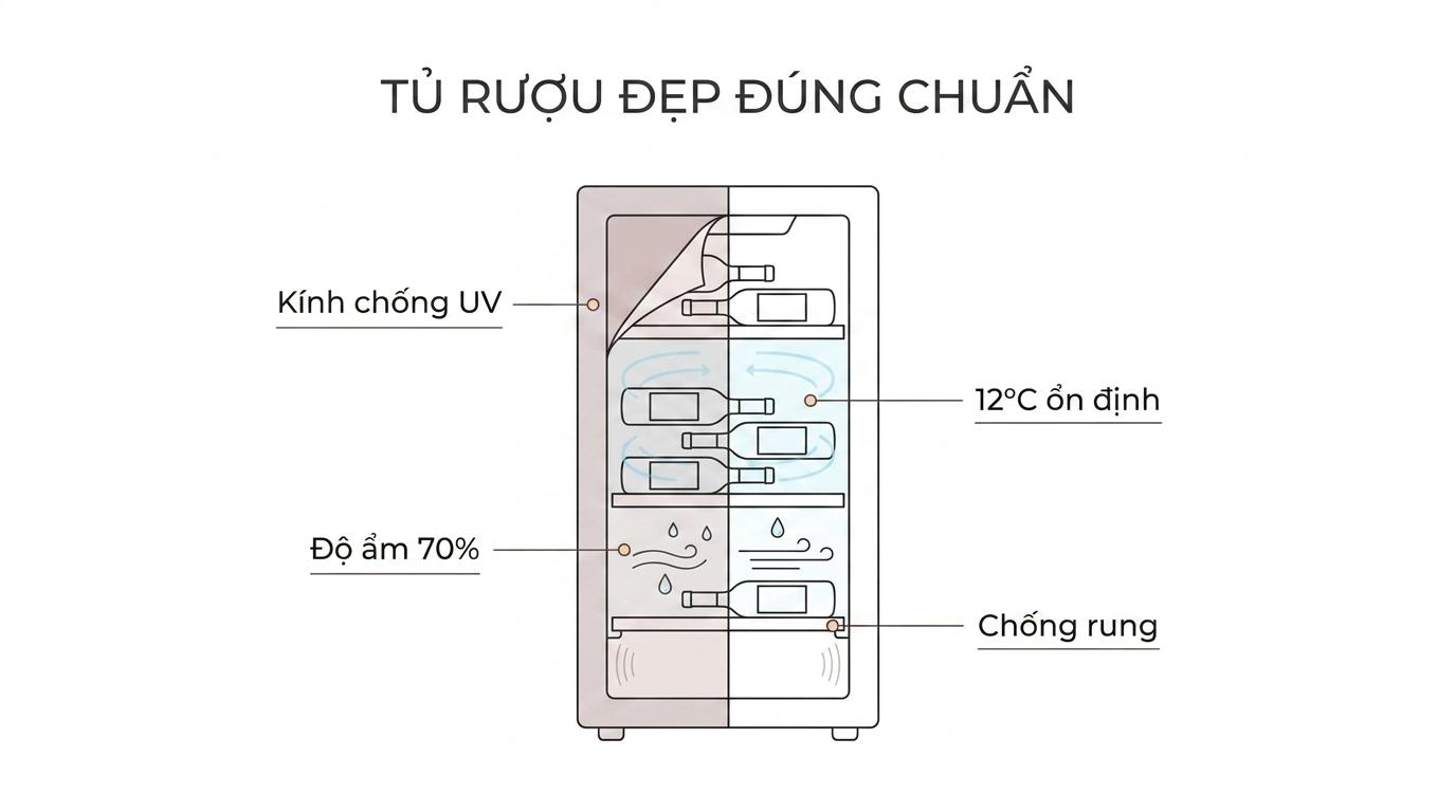 Vì sao mẫu tủ rượu đẹp cho phòng khách hiện đại phải đi kèm khả năng bảo quản chuẩn?