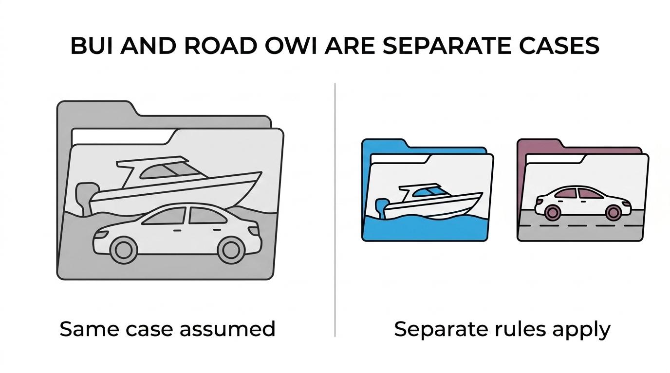 Side-by-side graphic comparing Michigan boating under the influence rules with Michigan road OWI rules.