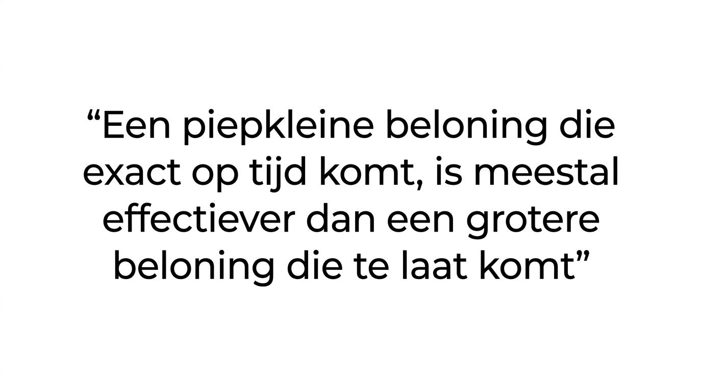 Quote visual met de tekst: 'Timing slaat formaat.'