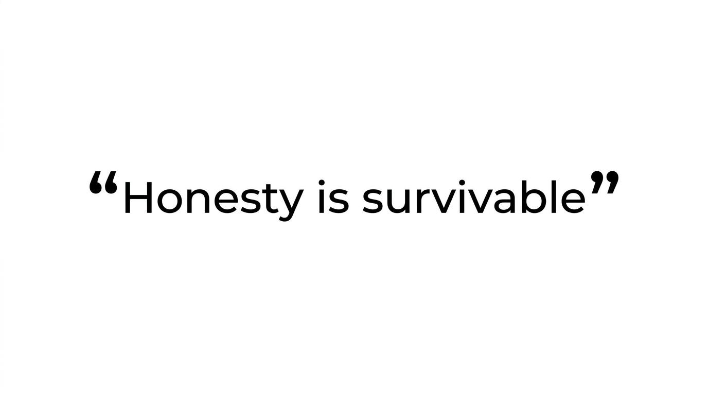 Highlighted quote reading, 'The goal is to learn, with evidence, that honesty is survivable.'