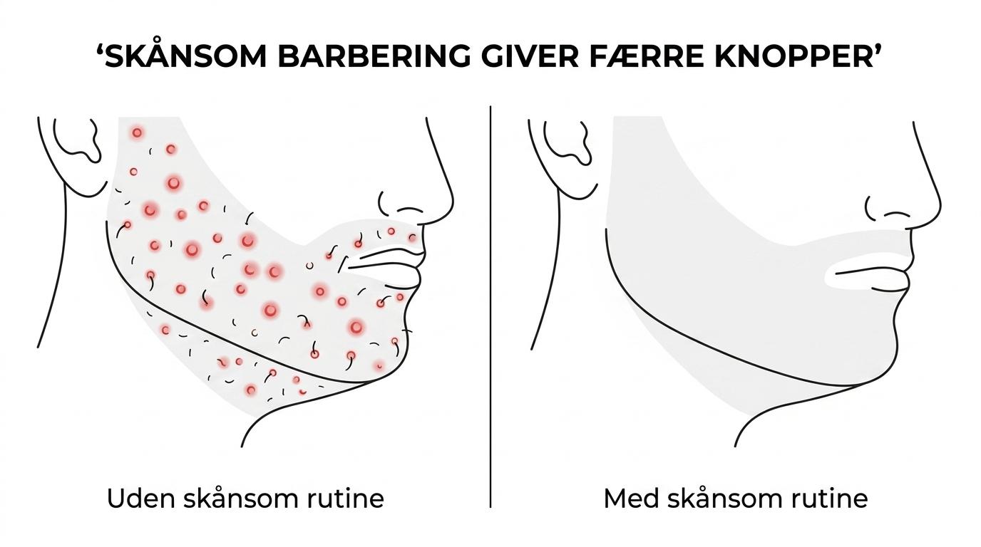 Side om side-visning af hud med røde barberknopper og hud, der ser mere rolig og glat ud efter skånsom barbering.