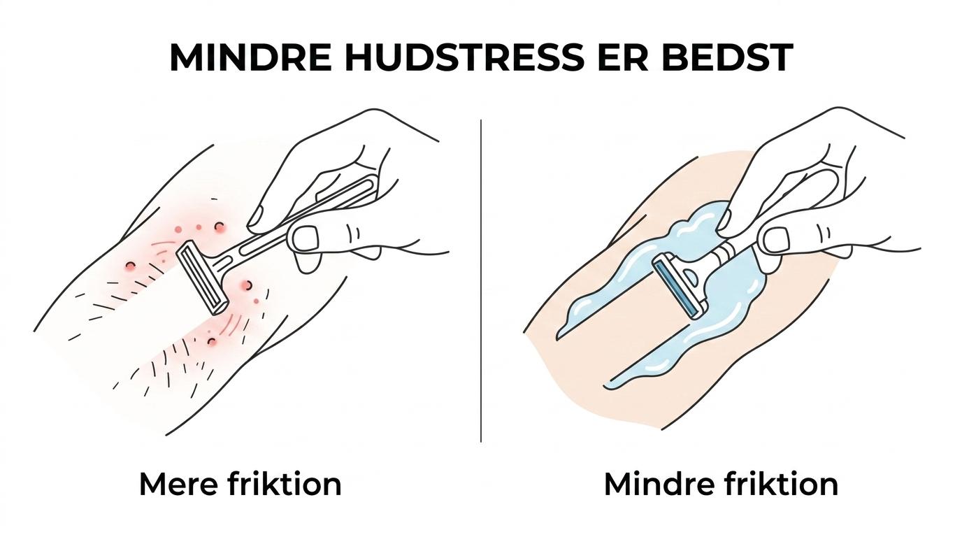 Side-by-side oversigt over genanvendelig skraber, depilatorisk creme, epilator, voks og laser eller elektrolyse for sensitiv hud.