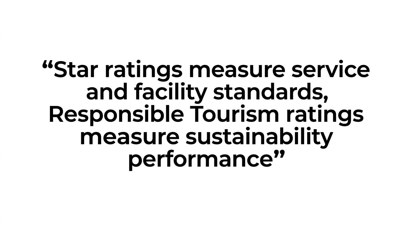 Highlighted quote explaining that one hotel rating covers service and facilities while the other covers sustainability.