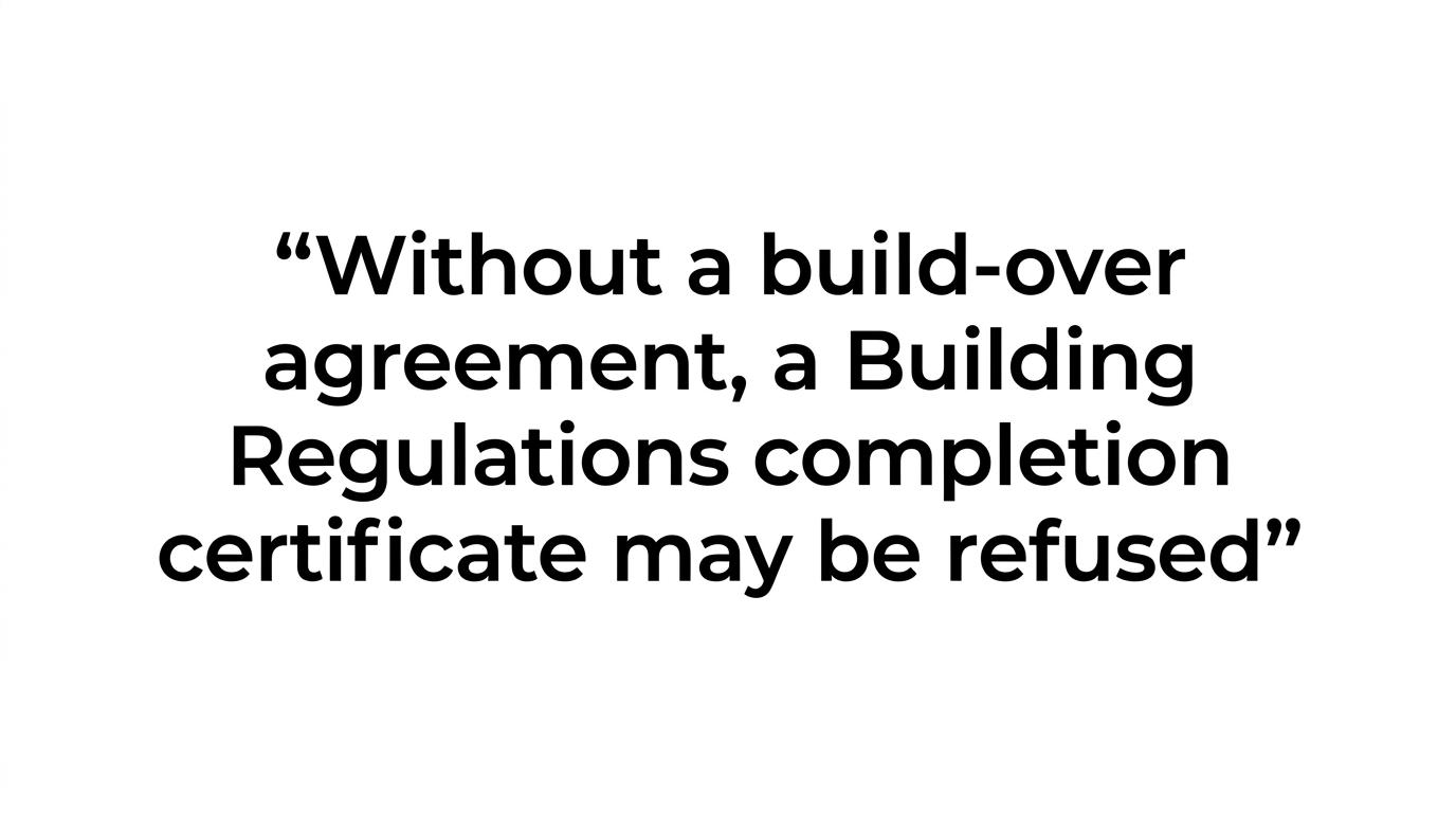 Highlighted quote stating that without a build-over agreement, a completion certificate may be refused.