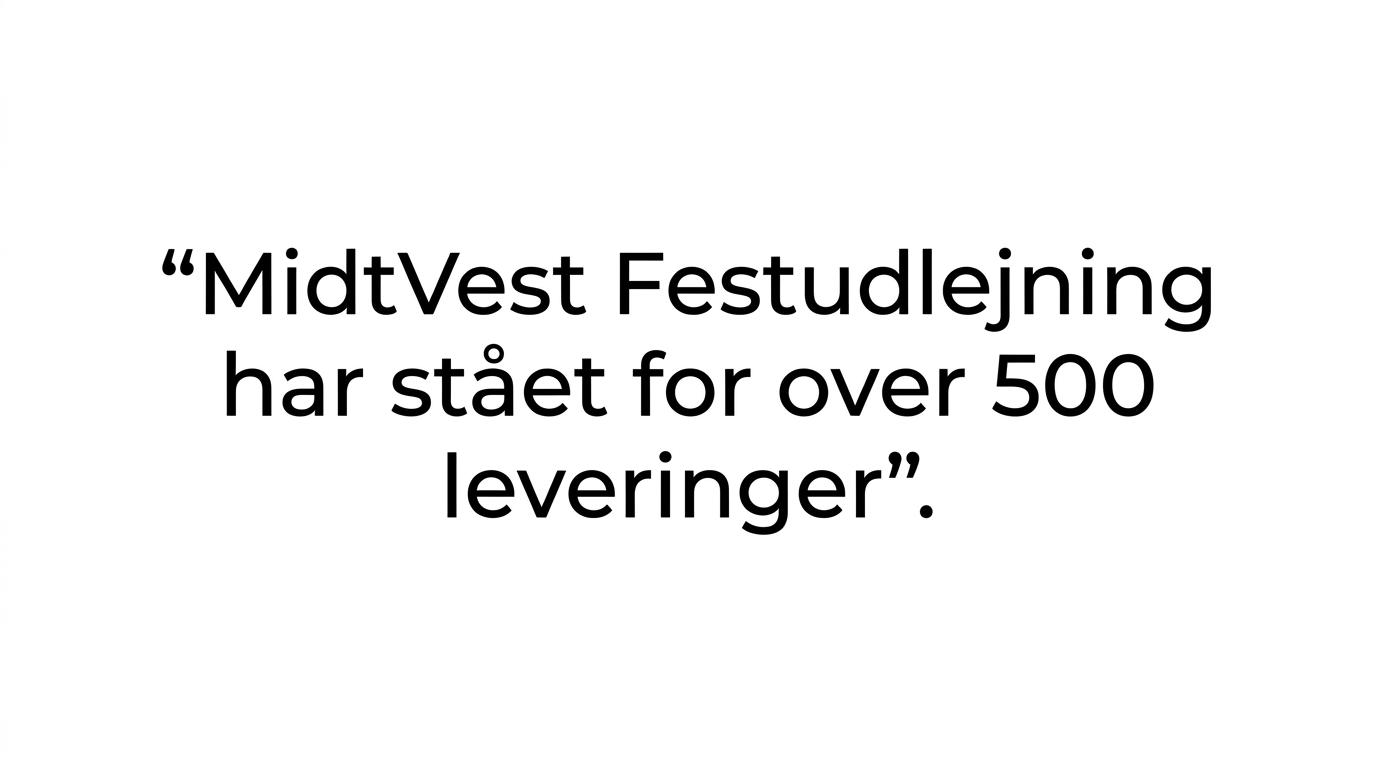 Citatgrafik med budskabet om, at MidtVest Festudlejning har stået for over 500 leveringer og hjælper med hundredvis af arrangementer hvert år.