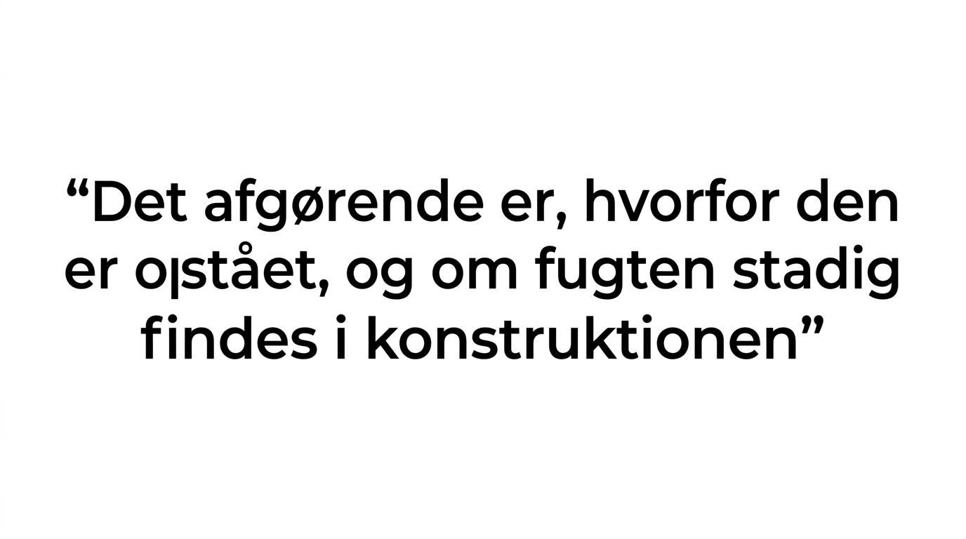 Fremhævet citat om at det afgørende ikke er, hvor meget skimmel man kan se, men hvorfor den er opstået, og om fugten stadig er der.