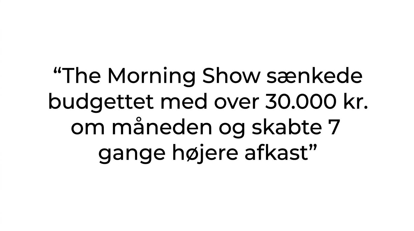 Stor citatgrafik med en case om at sænke budgettet med over 30.000 kr. om måneden og skabe 7 gange højere afkast.