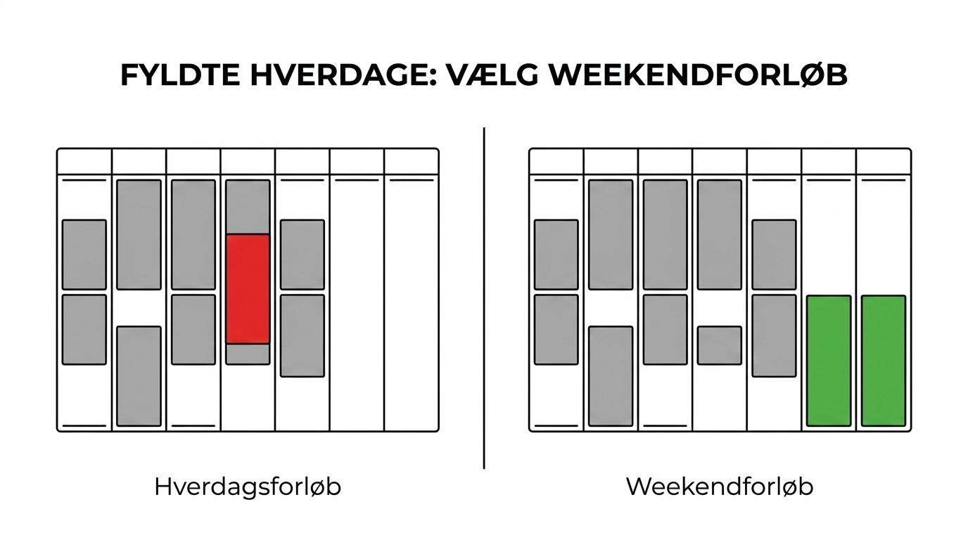 Sammenligning af weekendforløb og almindeligt køreskoleforløb for studerende med forskelle i fleksibilitet, tempo og hverdagspasform.