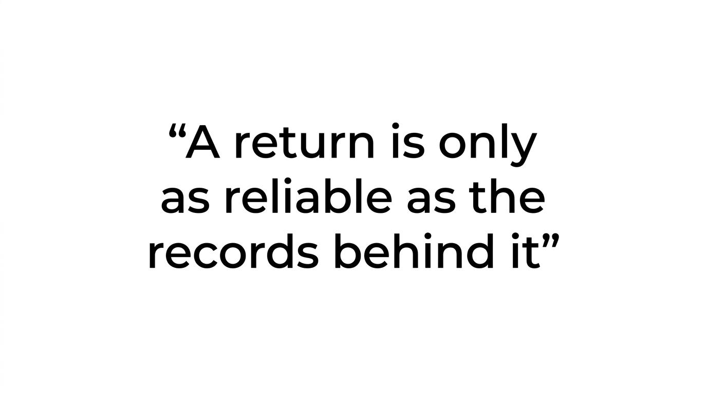 Highlighted quote reading: “A return is only as reliable as the records behind it.”