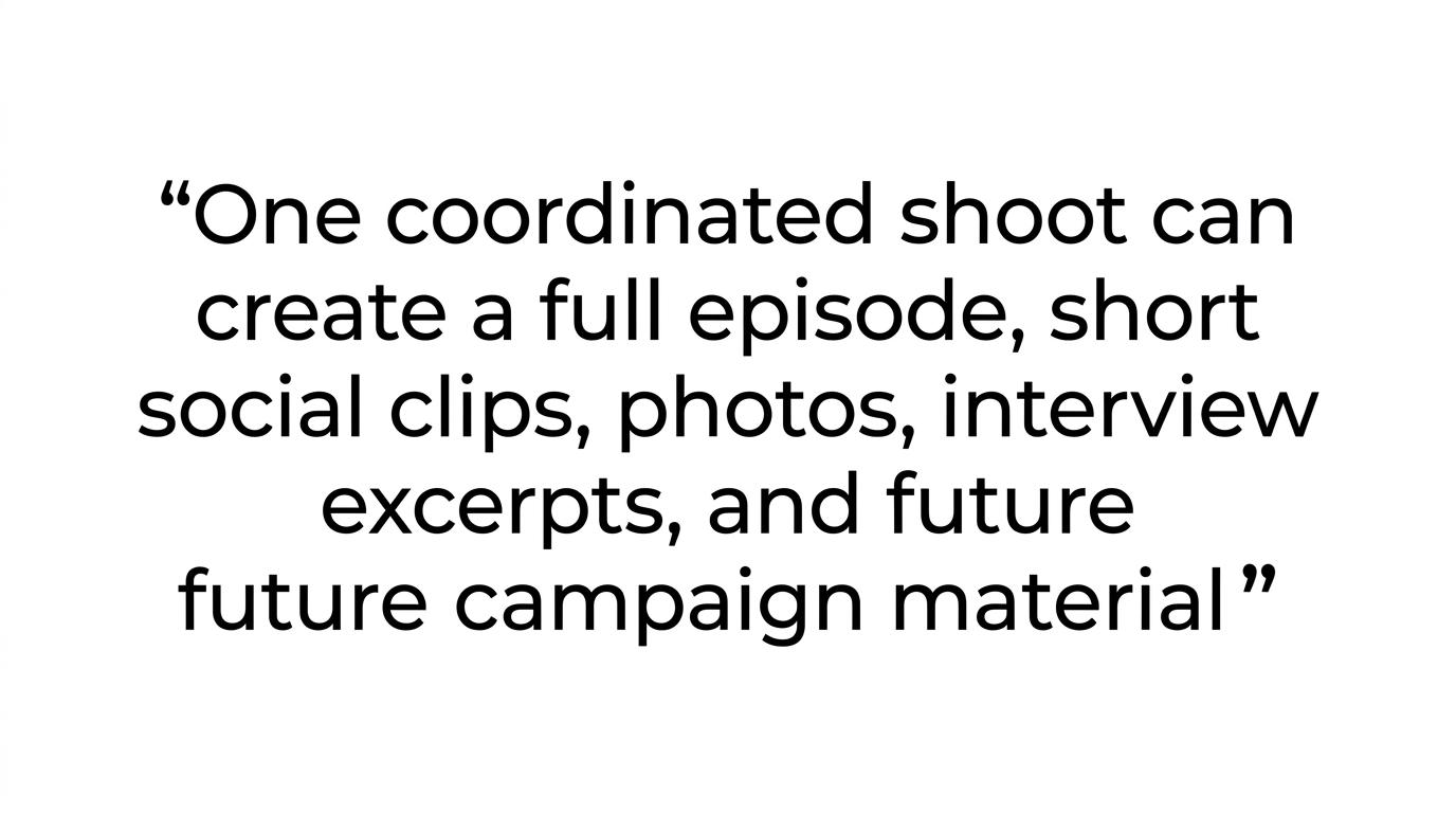 Highlighted quote stating that one podcast shoot can create weeks of reusable marketing content.