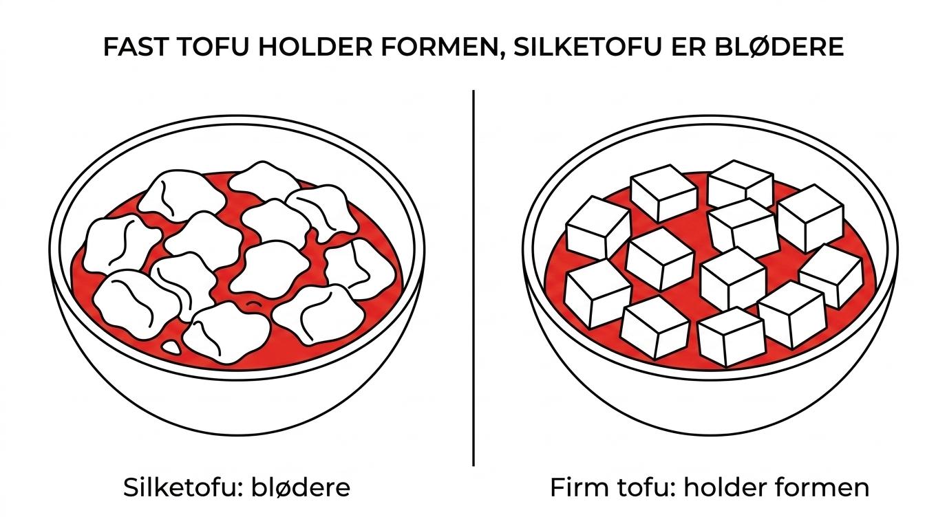 Sammenligning af mapo tofu lavet med firm tofu og silketofu, hvor den ene version har faste tofu-tern og den anden en blødere, mere cremet struktur.