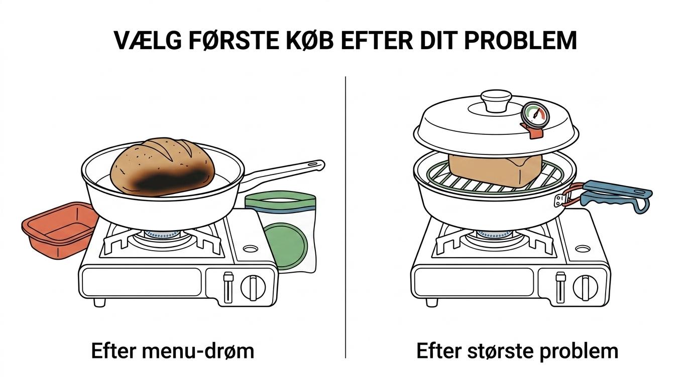 Sammenligning af Omnia-rist, termometer og løftehåndtag med de vigtigste problemer, hver del løser.