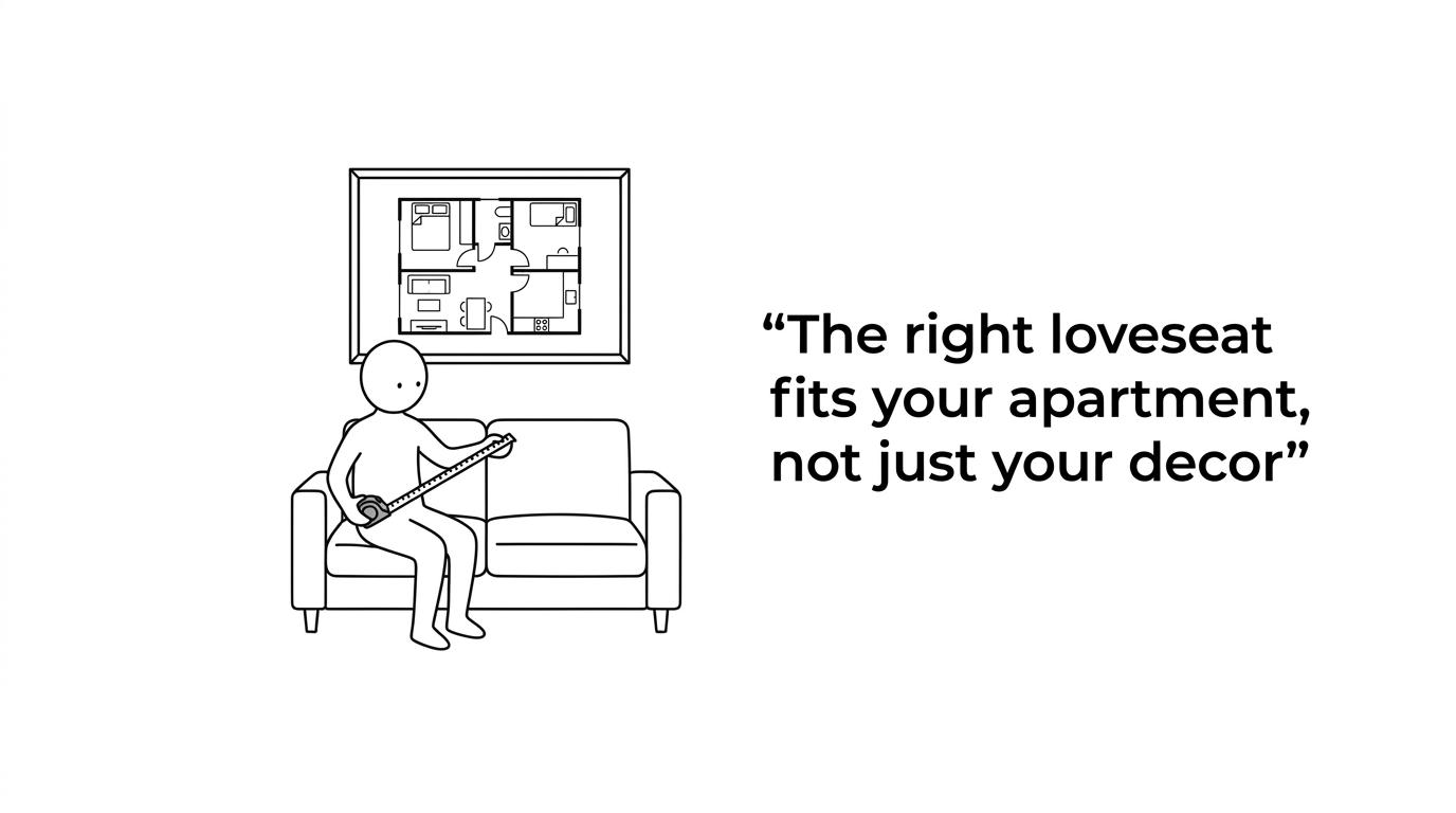 Highlighted quote card emphasizing that the right loveseat must fit the apartment, daily comfort, and delivery reality.