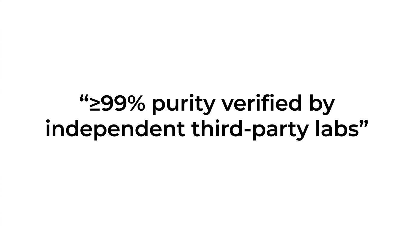 Highlighted quote stating that National Science Labs says its peptides are at least 99% pure and verified by independent third-party labs.