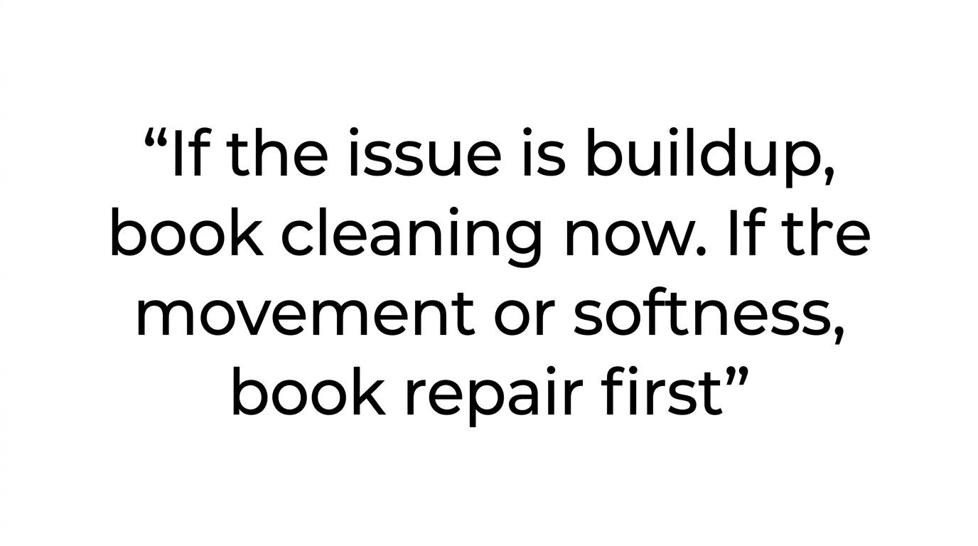 Deck Cleaning Service: 6 Signs You Should Book Now 2 A highlighted quote stating that buildup calls for cleaning, while movement or softness calls for inspection and repair planning.