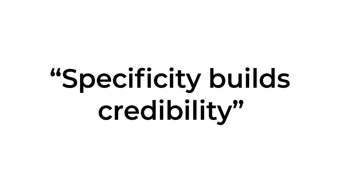 Highlighted quote reading, “Specificity builds credibility. Generic praise does not.”