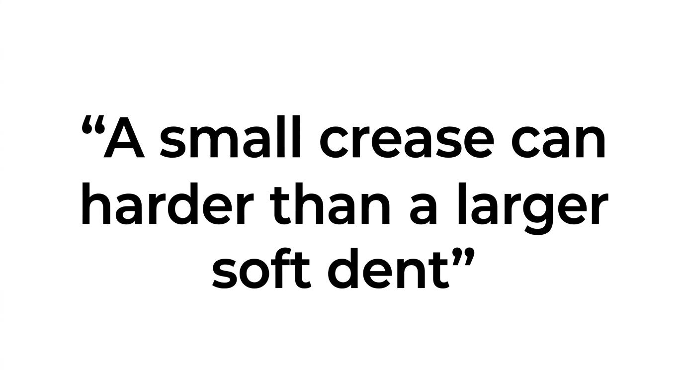 Highlighted quote stating that a small dent is not always an easy dent and a large dent is not always a total repaint.