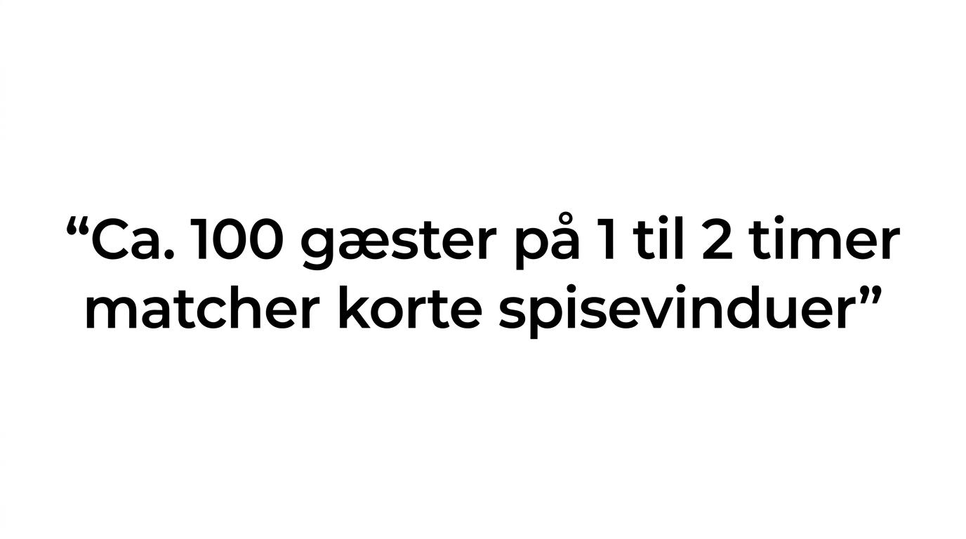 Citatgrafik med budskabet om at foodtrucken typisk kan servere cirka 100 gæster på 1 til 2 timer.