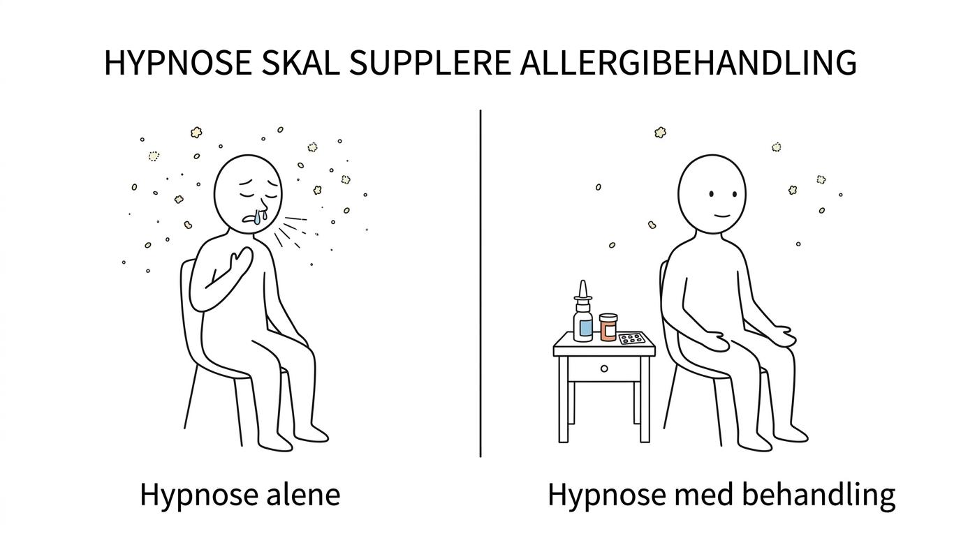 Klinik Careteam, hypnose mod allergi nær Brønderslev 1 Sammenligning mellem etableret medicinsk allergibehandling og hypnose som supplement med fokus på symptomer, ro, søvn og hverdagsmestring.