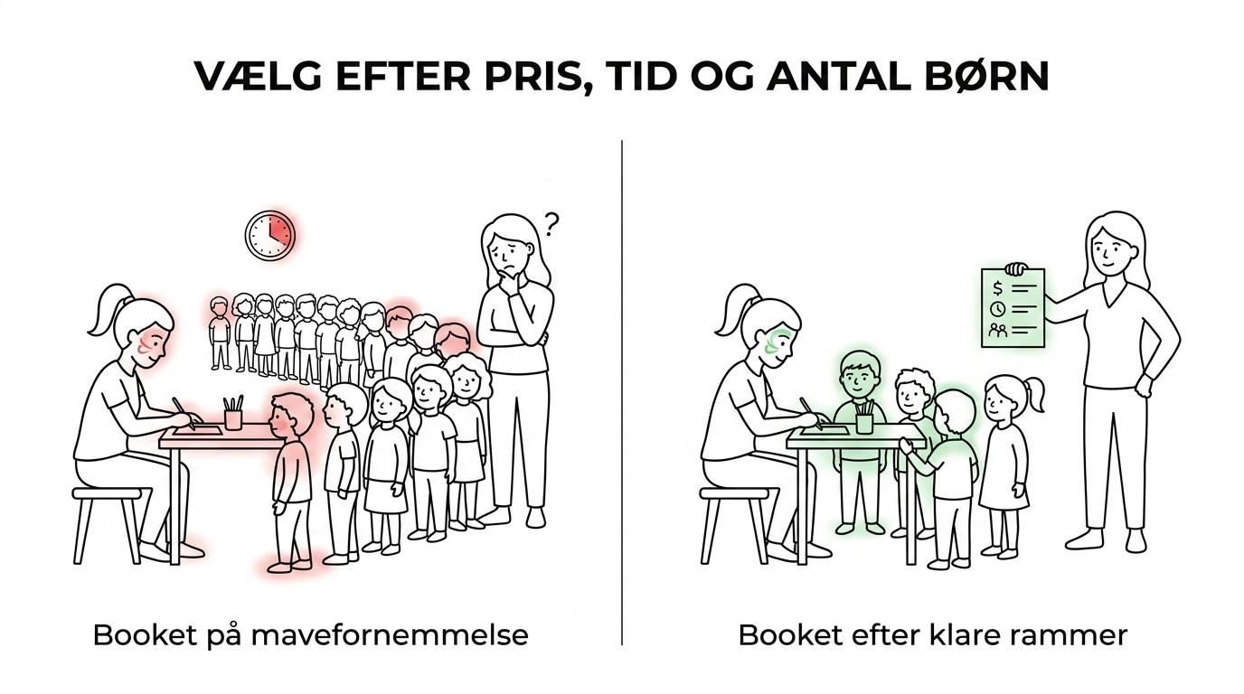Sammenligning af ansigtsmaling i Kolding med 1 time til 1.200 kr. og 1½ time til 1.700 kr. samt kapacitet for børn.