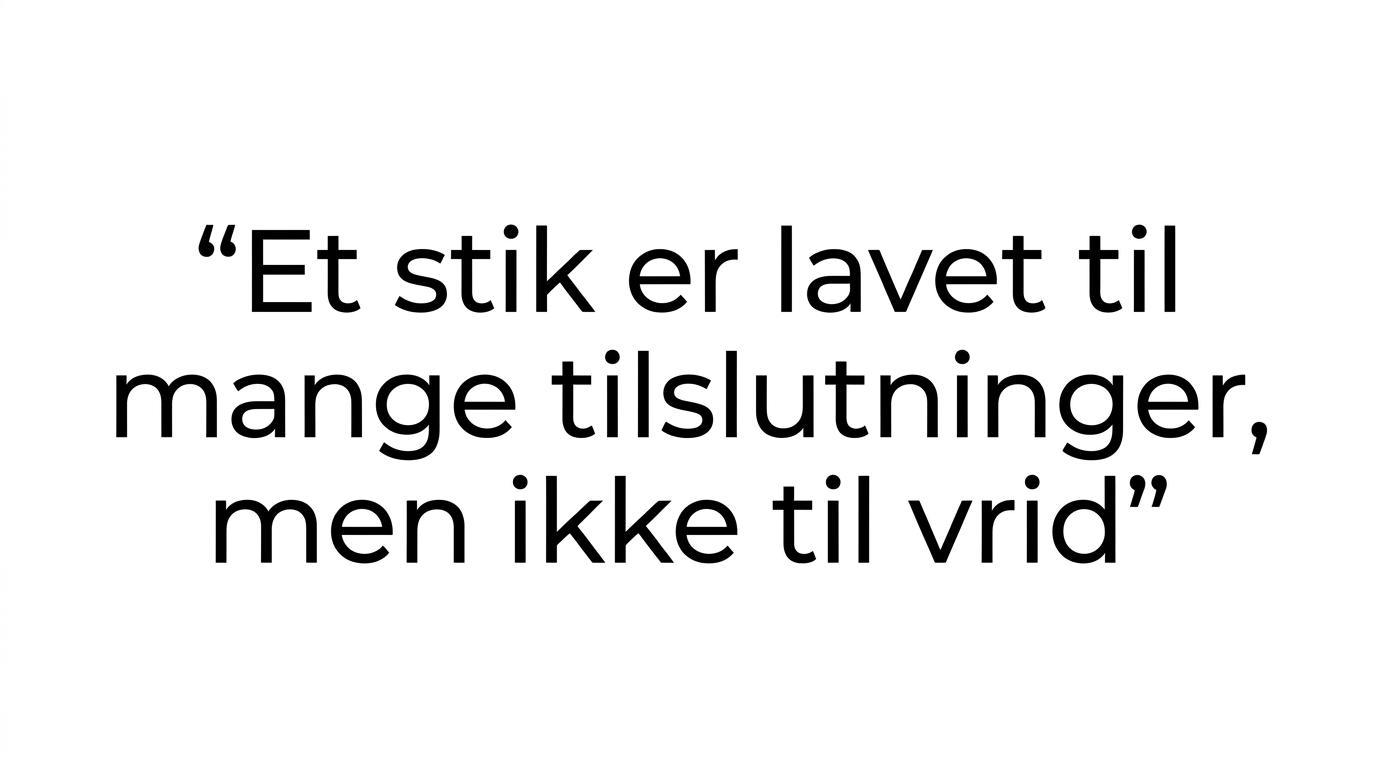 Fremhævet citat med teksten om, at et stik er lavet til mange tilslutninger, men ikke til vrid.