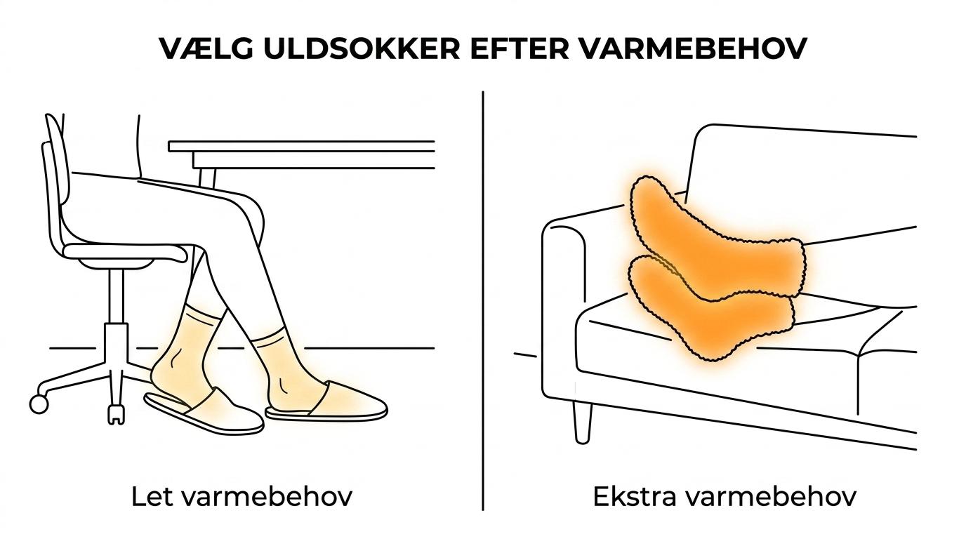 Sammenligning af klassiske uldsokker, merinouldsokker, alpakauldsokker og uldknæstrømper til hjemmebrug.