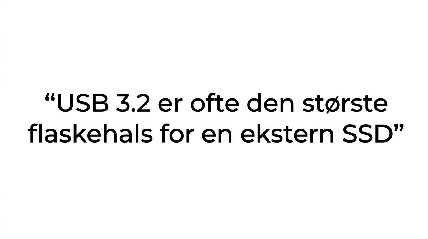 Quote card med budskabet om, at en langsom USB-port kan begrænse en hurtig ekstern SSD.