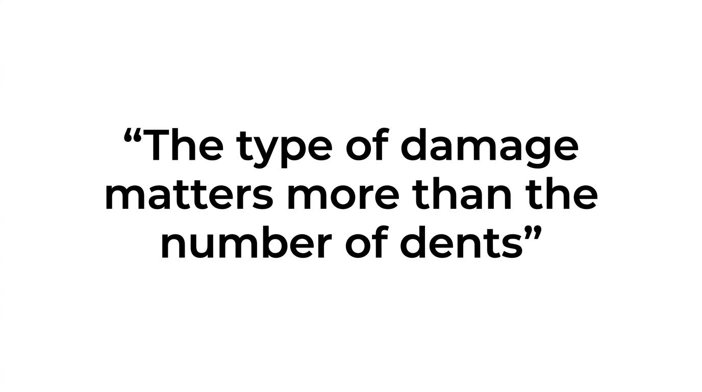Quote highlight stating that the number of dents alone does not decide whether paint is needed.