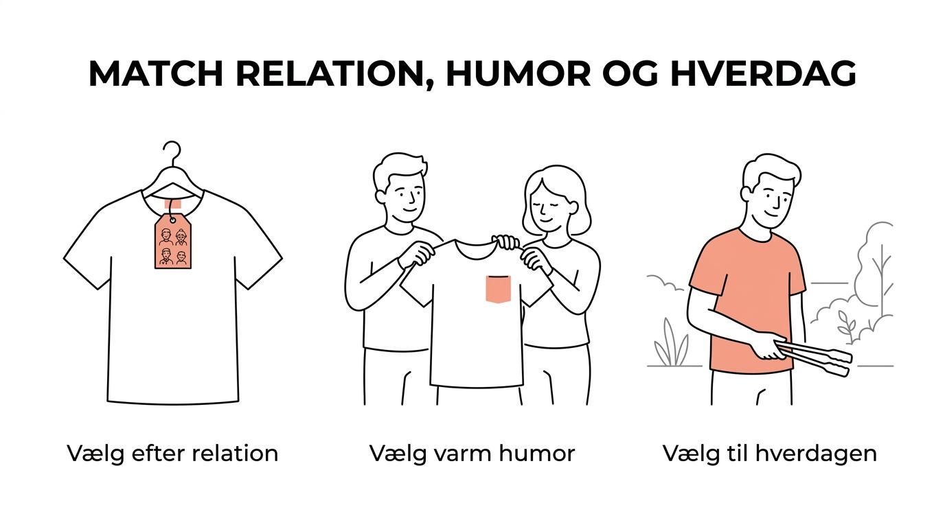 Illustration med forskellige fars dags T-shirt-idéer til far, bonusfar, morfar og farfar.