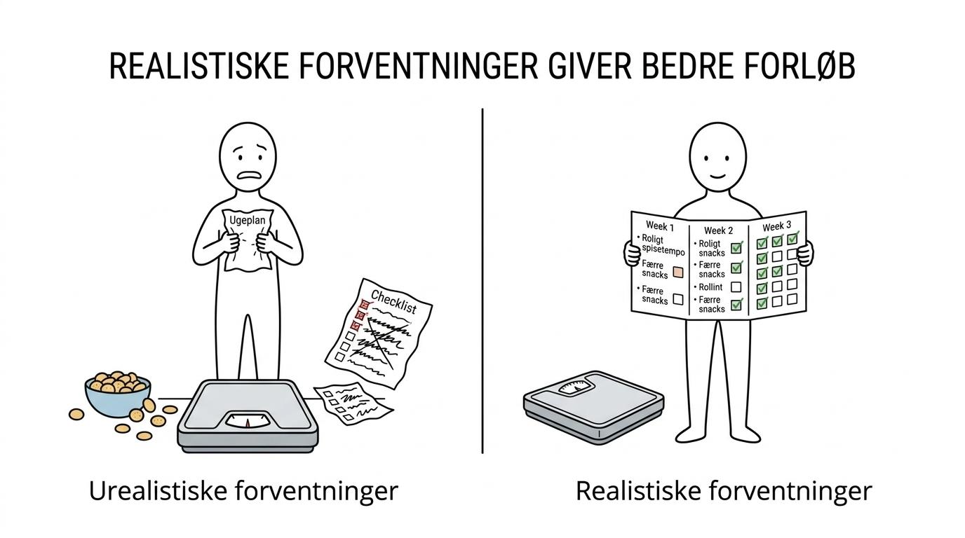 Sammenligning af urealistiske og realistiske forventninger til hypnose for vægttab.