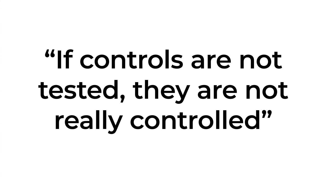 Highlighted quote reading: If controls are not tested, they are not really controlled.