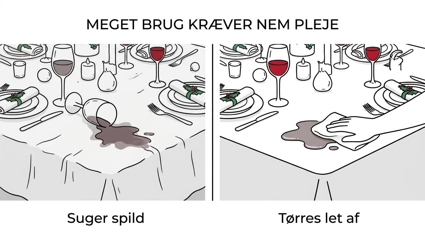 Sammenligning af forskellige juledugsmaterialer med forskelle i udtryk, pleje og bedste anvendelse.